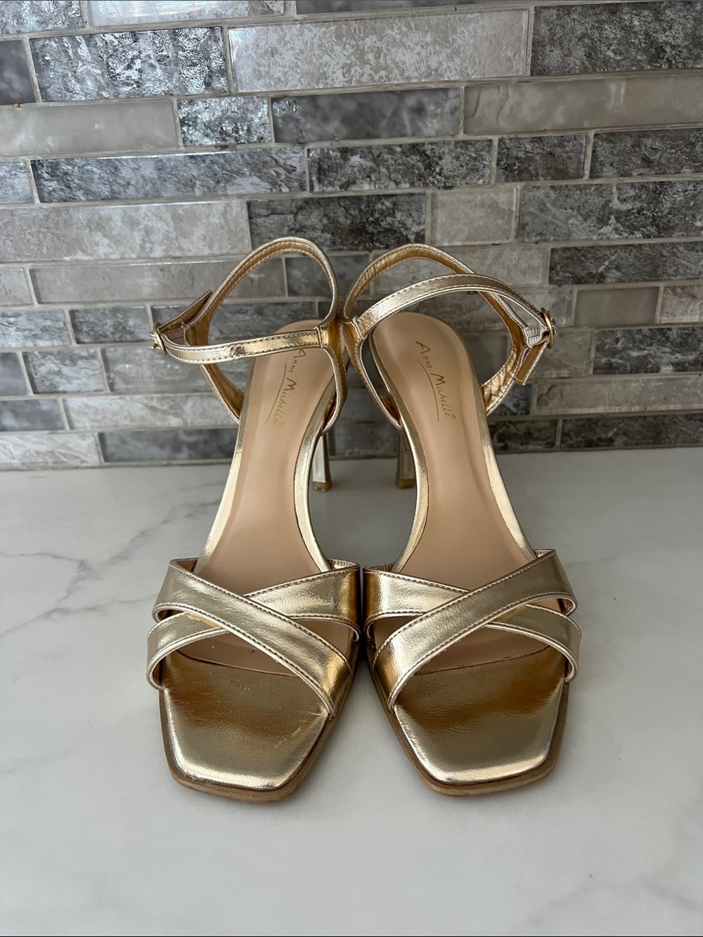 Anne Michelle Metallic Gold Strappy Dress Sandals